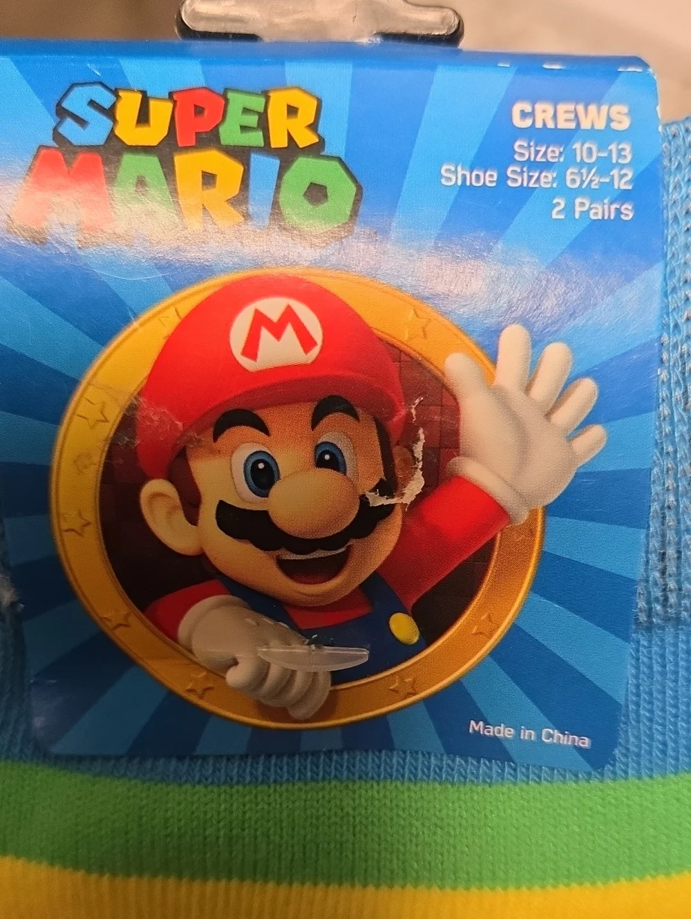 🖤5/$20🖤 Nintendo Super Mario Crew Socks - Light Blue with Rainbow Stripes